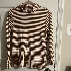 Lands' End Brown and Cream Striped Turtleneck